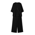 thumbnail image 4 of Chbgutlmr Womens 2 Piece Sets Cotton Linen Outfits Long Sleeve Deep V Neck Button down Shirts Straight Leg Pants Casual Loose Summer Plain Set, 4 of 5