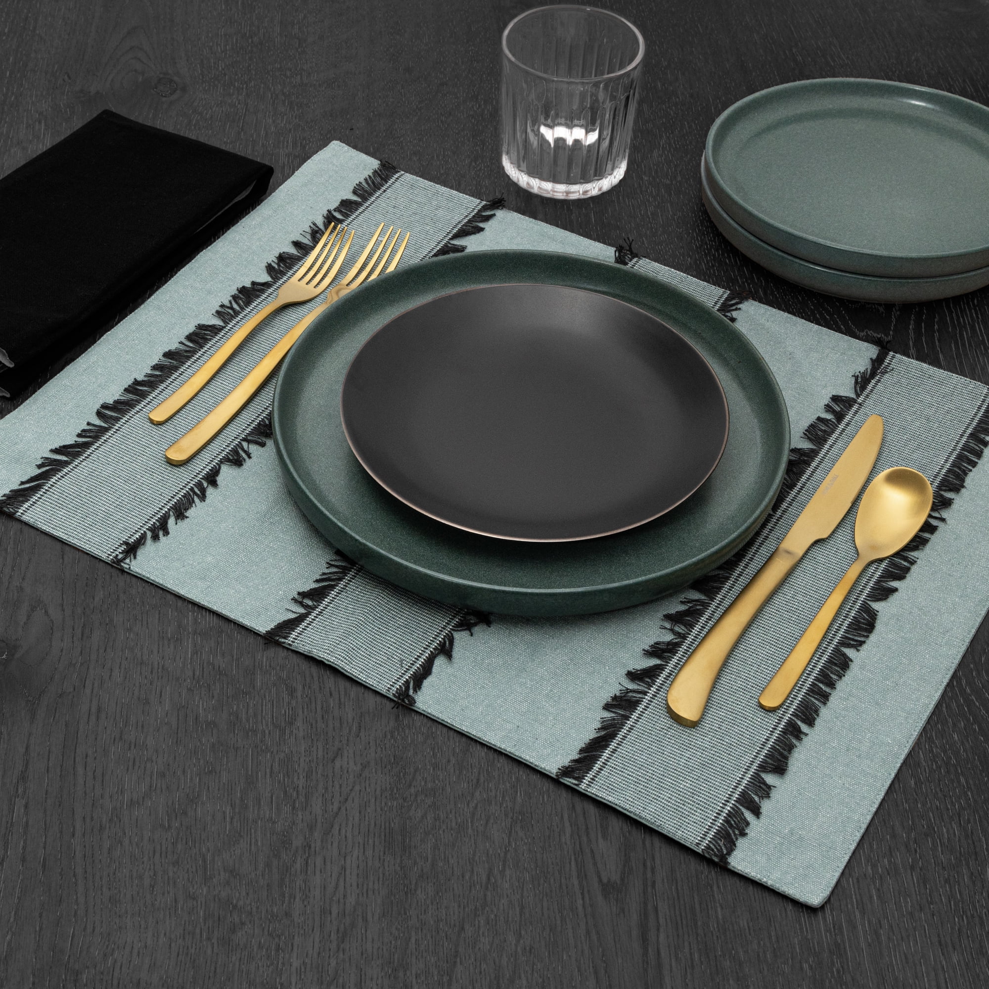 (4 pack) Thyme & Table Green Fringe Placemat