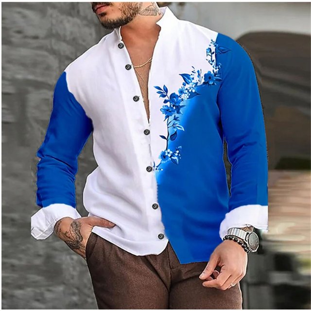 Camisas de hombre con patrones creativos y estampados florales, camisas de manga larga, suaves y cómodas, blusas casuales para exteriores para hombre