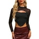 thumbnail image 1 of INSPIRAR CHIC Top Corto de Manga Larga con Brillo y Cuello Alto de Malla para Mujeres en Negro y Plata, 1 of 6