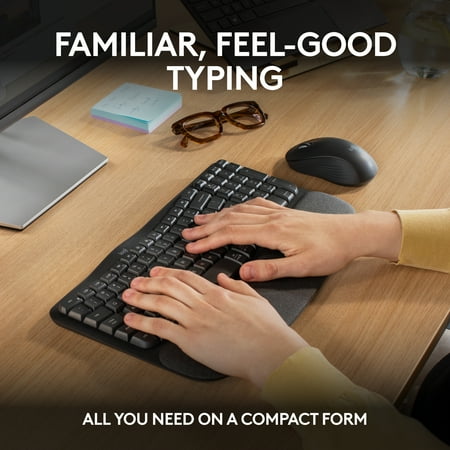 Logitech - Wave Keys MK670 Combo Ergonomic Wireless Keyboard and Mouse Bundle for Windows/Mac with Integrated Palm-rest - Graphite