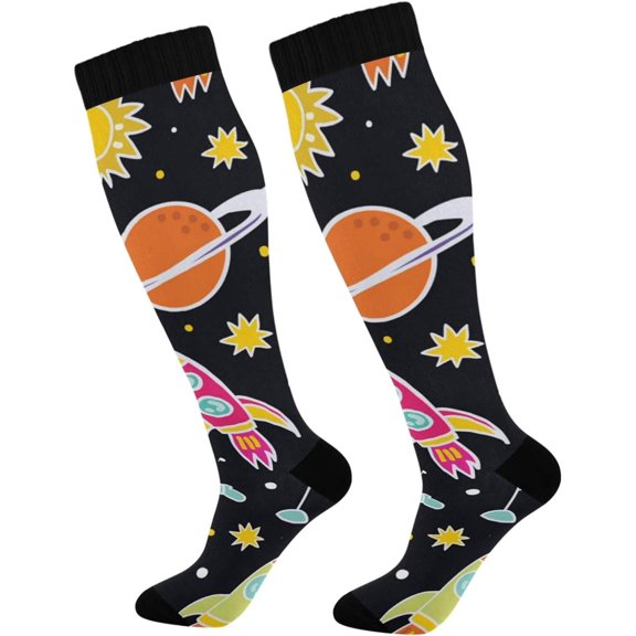 GZHJMY Space Compression Socks, Women Men Long Stocking (20-30mmHg), Travel Knee High Stockings for Athletic Sports,Running,Cycling,Nursing