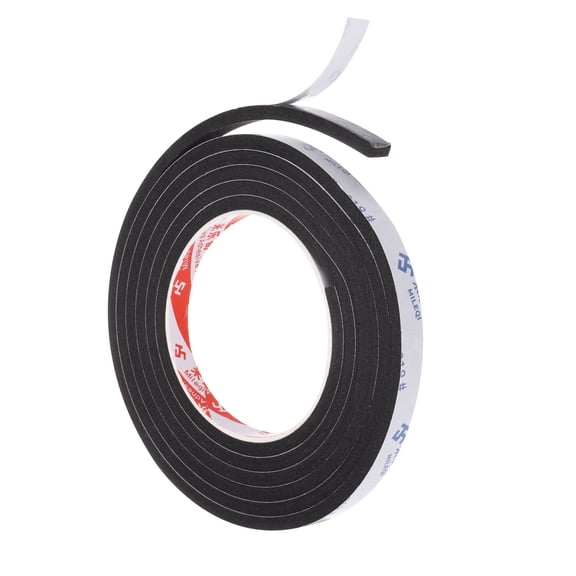 REGALWOVEN 2m/6.6ft Sealing Foam Tape 1cm Wide 5mm Thick Single Sided Weather Stripping Door Seal Strip Black