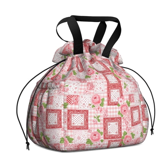 Pioneer Flower Floral Print Pattern Drawstring Lunch Bag Women - Drawstring Lunch Bag Insulated for Work Office - Stain-Resistant Large Lunchbags for Women with Multi-Pockets