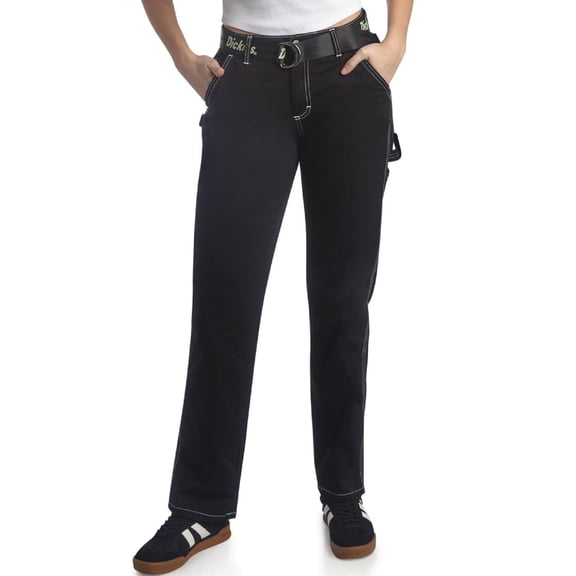 Dickies Womens Work Pants - High Waist Women Carpenter Pants Relaxed Fit with Belt & Utility Pockets