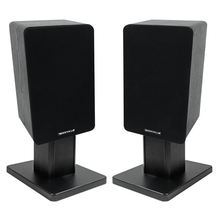 2) Rockville RockShelf 54B Black 5.25 Home Bookshelf Speakers+8 Speaker Stands