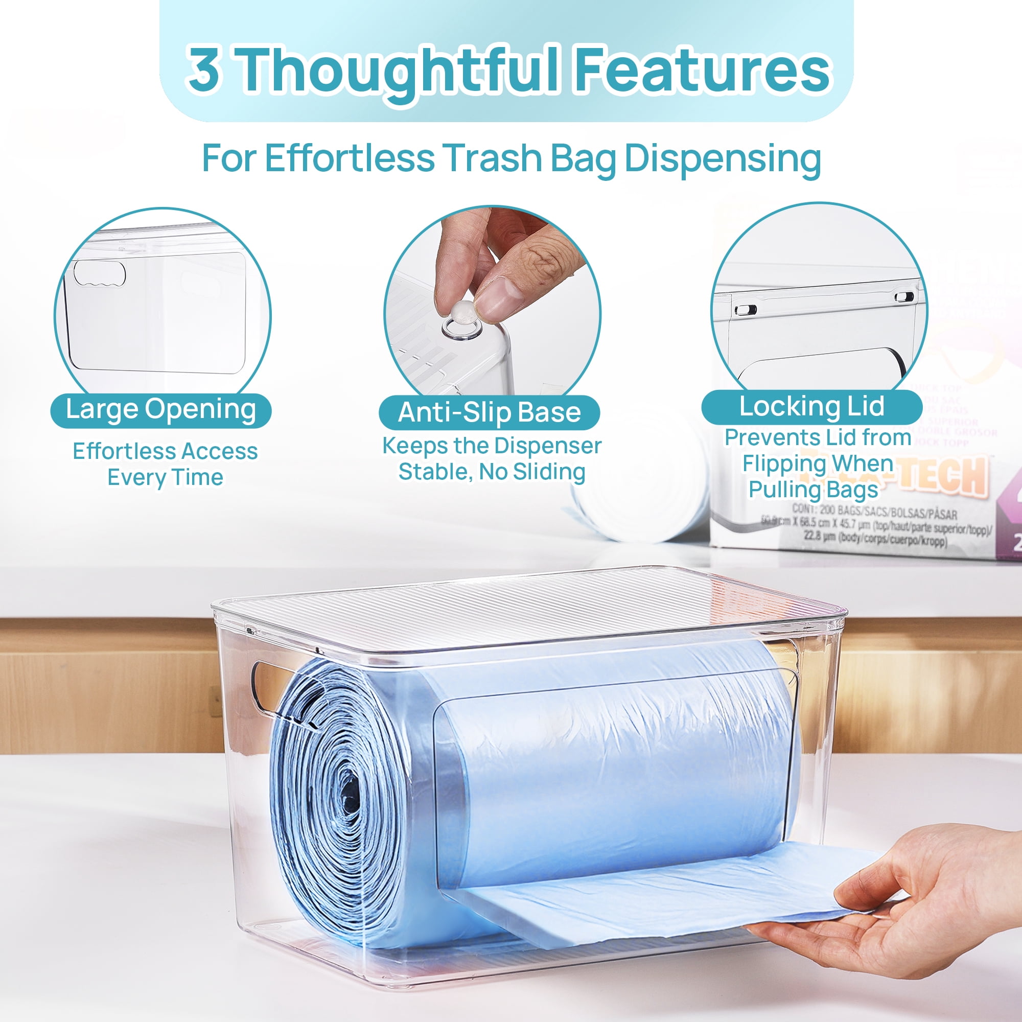 Sindcom Under Sink Trash Bag Holder & Dispenser, 2-Pack Stackable Organizer Bins for 13/30/33 Gallon Garbage Bags, Clear Storage for Kitchen, Laundry Room & Bathroom Organization