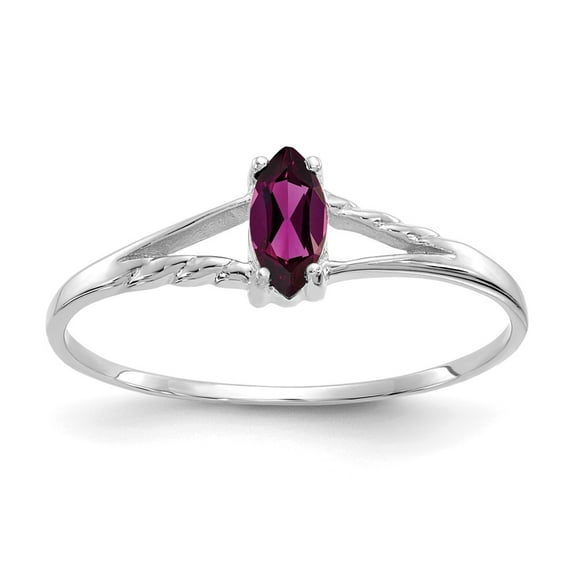 10K White Gold Ring Band with Stones (06) June Garnet (Rhodolite) Marquise Red, Size 5