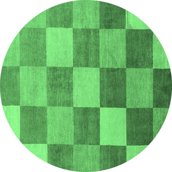 Ahgly Company Indoor Round Checkered Emerald Green Modern Area Rugs, 3' Round