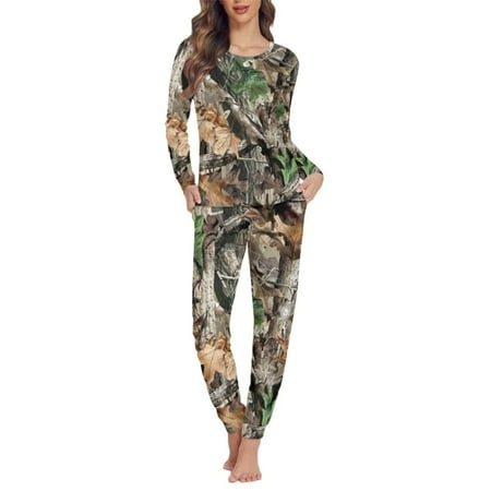 

Binienty Womens Pajamas Pants Set Forest Hunting Camouflage Pullover Tops with Sweatpants Sweatsuit Beach Wear Yoga Walking Jogger Clothing 2 Piece Outfits Playsuits Prefect Gift Soft Sleepwear L