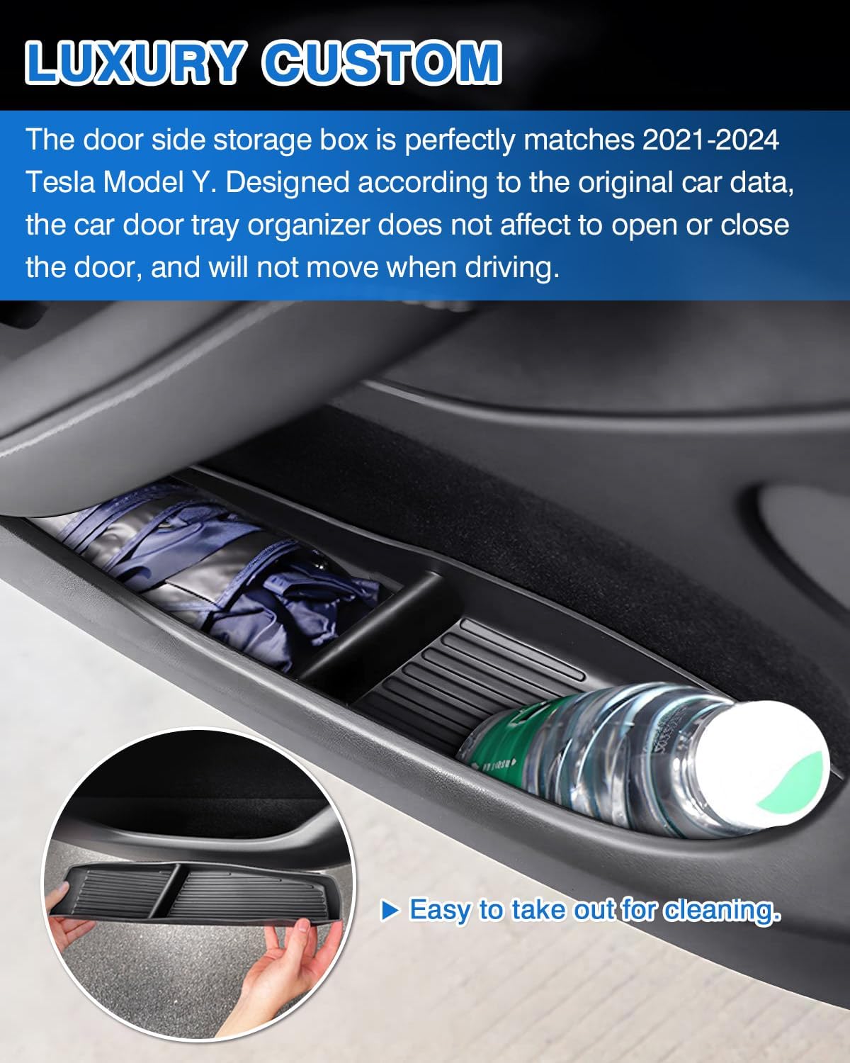 Canvcle Car Door Organizer Tray for Tesla Model Y 2021-2024 2025 (Not for Model Y Juniper) - TPE Material, Black, 4 Pieces
