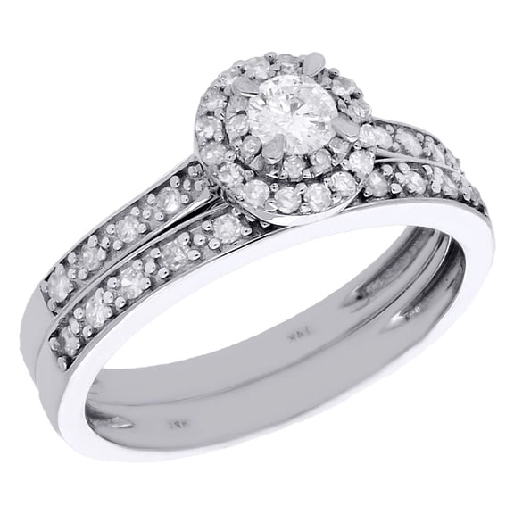 14K White Gold Solitaire Diamond Round Halo Engagement Ring Bridal Set 0.50 Ct.