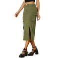 thumbnail image 4 of INSPIRE CHIC Denim Cargo Skirt for Women's Y2K Split Hem Midi Jean Skirts with Pocket XS Army Green, 4 of 6