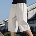 thumbnail image 5 of LMOIPLI Men's Lightweight Cotton Wide Leg Cropped Pants Elastic Waist Drawstring Casual Summer Solid Trousers Khaki XXXL, 5 of 6