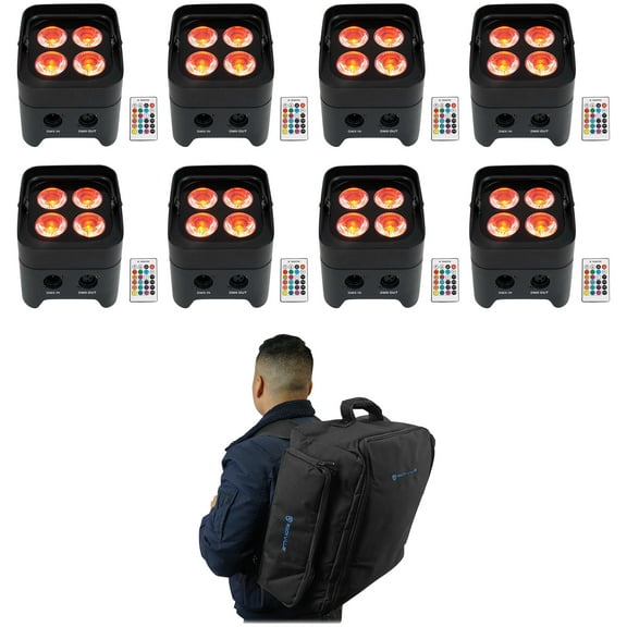 (8) Rockville BEST PAR 50 Rechargeable Par Wash Lights w/ Wireless DMX Backpack