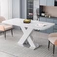 thumbnail image 1 of 47.24"-62.99"Modern Rectangle Dining Table, Stretchable, White Table Top+MDF X-Shape Table Leg with Metal Base, 1 of 18