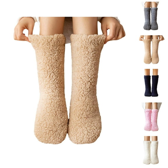 Fuzzy Non- Long Compression Socks for Women â Plush Lined Material, Silicone Grip Sole, Ideal for Home Sleeping, Snowy Days, and Winter Relaxation