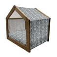 thumbnail image 2 of Damask Pet House, Symmetrical Civilizations Motif with Floral Arrangement Leaves and Flower Buds, Outdoor & Indoor Portable Dog Kennel with Pillow and Cover, 5 Sizes, Cream Grey, by Ambesonne, 2 of 5