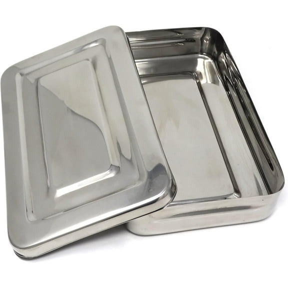 Metal Stainless Steel Storage Container Box, 10"x6"x2" Rectangular Empty Case with Lid