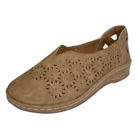 

Pgeraug womens slippers Summer Fashion Women Slip-On Open Toe Flat Hollow Out Breathable Single Shoes mens slippers Khaki 38