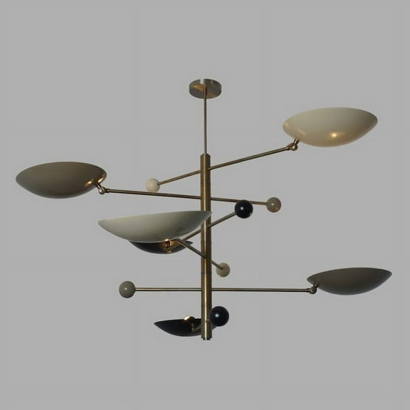 Stilnovo Style 6 Multi Color Shade Sputnik Chandelier Light Fixture Mid Century Brass Chandelier