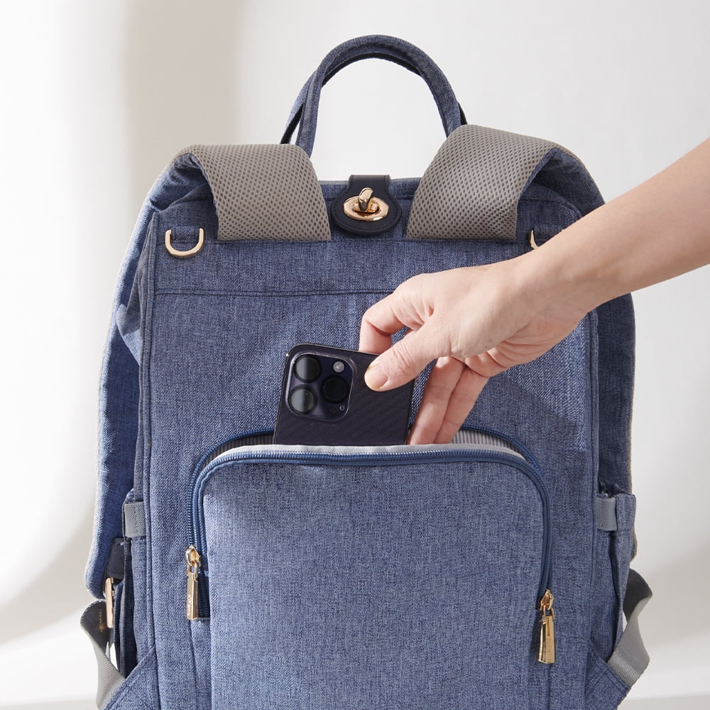 Sunveno Easy Open Diaper Bag Backpack with Insulated Pockets, Stroller Straps and Changing Pad, Blue