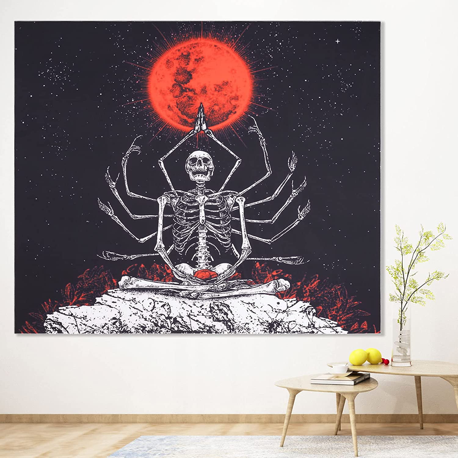 Black and White Meditation Skull Tapestry Wall Hanging Blood Moon Skeleton Tapestries for Women Men Kids Boys Girls Cool Fantasy Tapestry Wall Art for Bedroom Living Room Home Decor 51.2 x 59.1 Walmar...