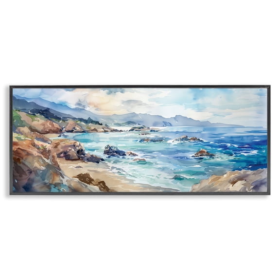 Stupell Industries Blue Toned Beach Edge Landscape & Nature Painting Black Framed Art Print Wall Art, 24 x 10