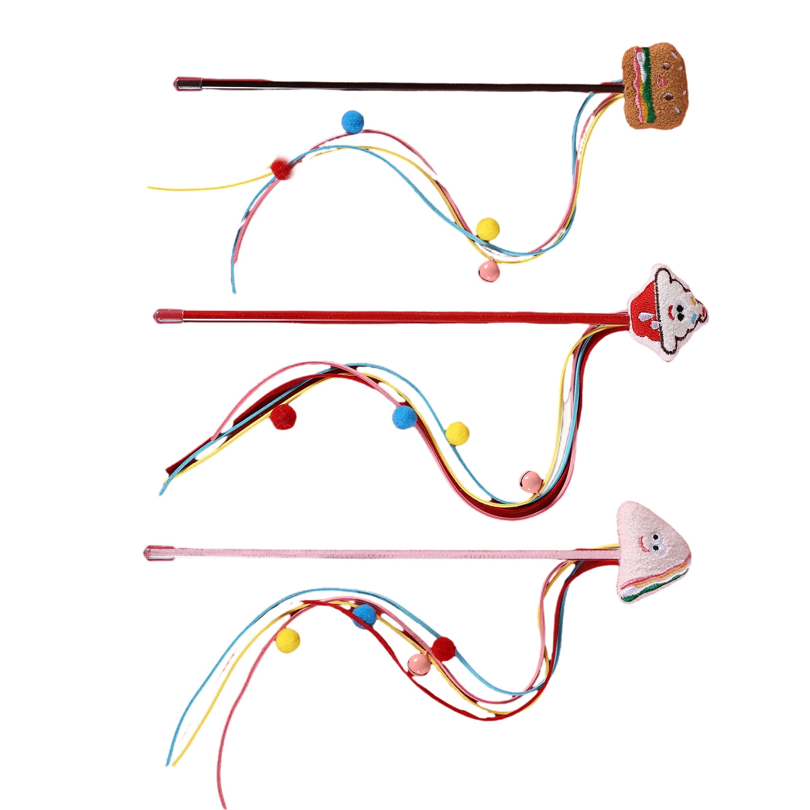 Pet Cats Teaser Rod for Stimulating Felines Curiosity Wand with Tassels Burger for Pet and Fun Exercise