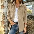 thumbnail image 4 of AherBiu Corduroy Shacket for Women Button down Shirt Lapel Collared Open Front Vintage Long Sleeve Tops with Pocket(Medium,Khaki), 4 of 7