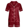 thumbnail image 7 of Brnmxoke Women's Satin Pajama Set 2-Piece Short Sleeve Sleepwear Loungewear Soft Cozy Button Down PJ Set Wine,L, 7 of 7