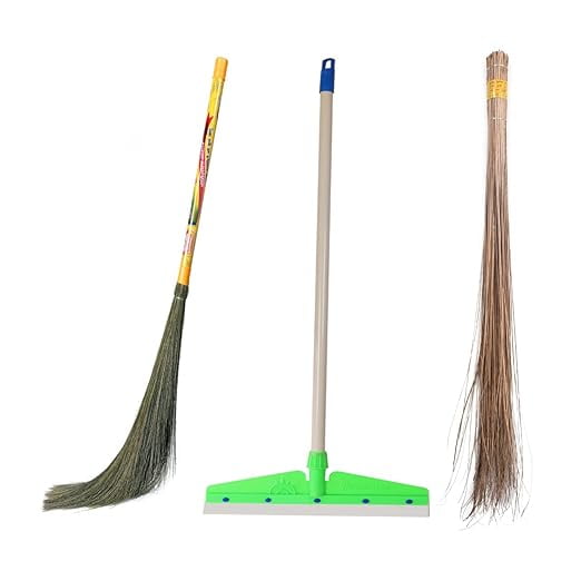 Hari Ram Gulab Rai - Household Cleaning Kit Wiper + Bamboo Seek Coconut Fiber Broom + No Dust Grass Phool Jhadu | Perfect For Kitchen, Balcony, Garage, Bathroom & Office Cleaning Jadoo | Combo