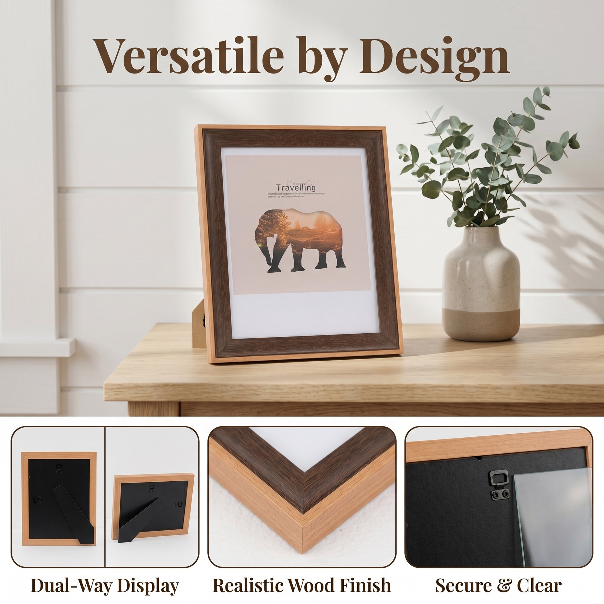Unique Bargains Resin Picture Frame with Glass Vintage Wall Hanging Walnut 4" x 14"