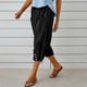 thumbnail image 5 of Pantalones harem elásticos de cintura alta y corte holgado para mujer: pantalones cortos informales con bolsillos, mezcla de algodón, diseño de color liso, 5 of 8