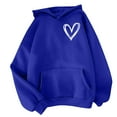 thumbnail image 3 of Hrsba Womens Sweatshirts Coat Solid Color Heart Print Long Sleeve Hooded Top With Pockets Casual Fashion Sweatshirt For Winter Fall, 3 of 5