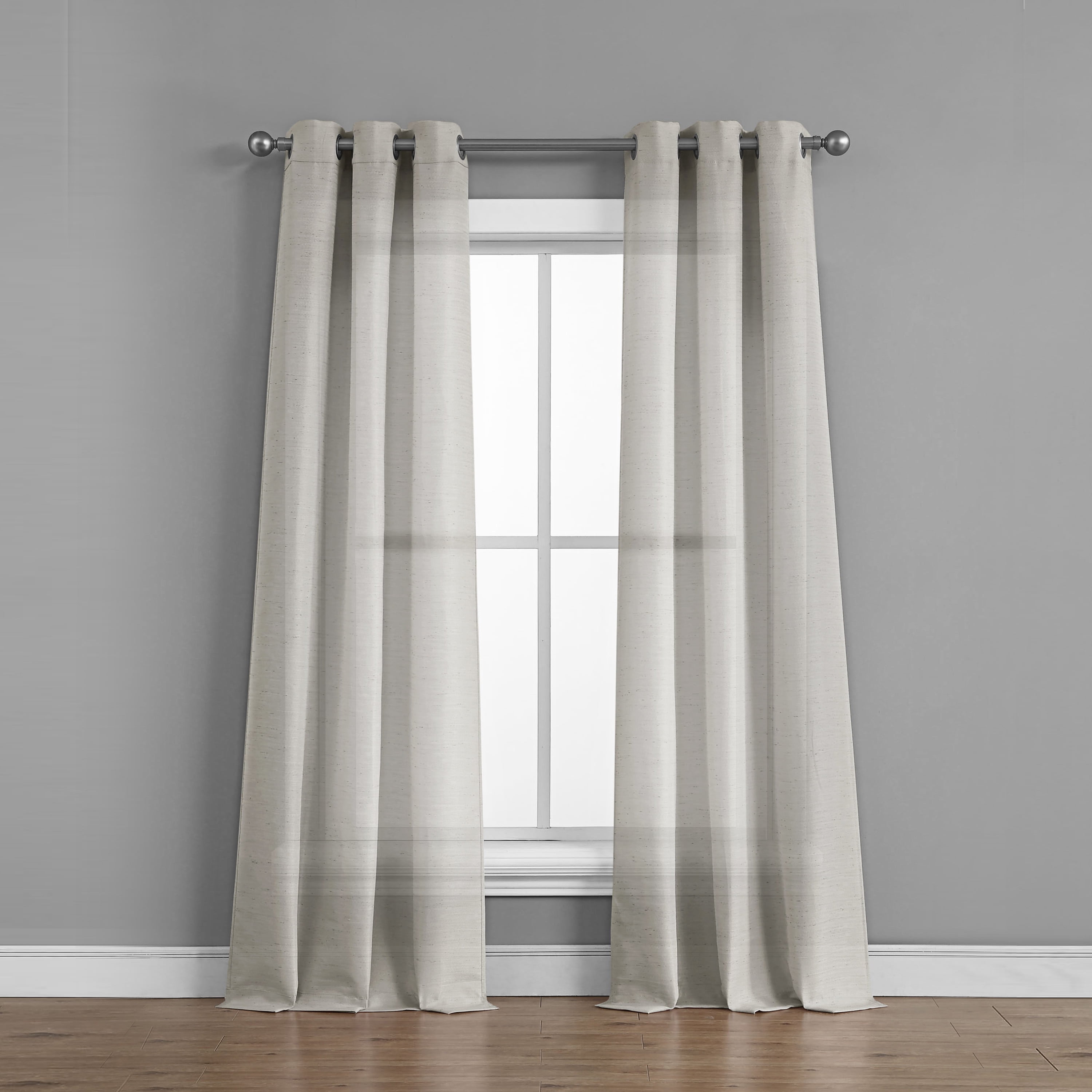 TRIBECCA home Raw Faux Silk Grommet 38 in. x 84 in. Curtain Panel Pair, Light Grey