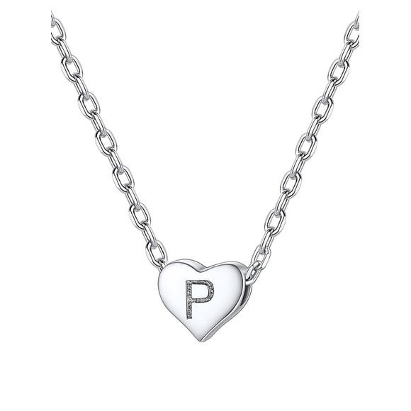 Silvora mujer corazón inicial collar de plata de ley 925 letra P colgante gargantilla alfabeto joyería para esposa mamá hija con caja de regalo