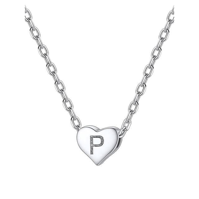 Silvora mujer corazón inicial collar de plata de ley 925 letra P colgante gargantilla alfabeto joyería para esposa mamá hija con caja de regalo