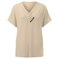 thumbnail image 2 of Baqcunre V-Neck Short Sleeve Pleated Solid Color T-Shirt Button Up Casual Top Women Clothing Womens Tops T Shirts for Women,Womens Fashion Shirts for Women Beige L, 2 of 8