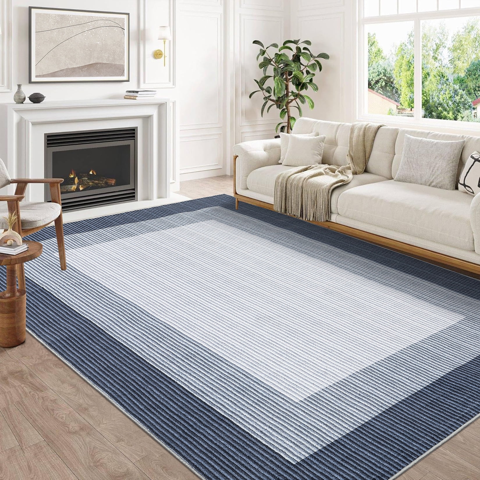 Haperlare Machine Washable Soft Area Rugs Modern Bordered Rugs for Living Room Bedroom Blue Indoor Floor Carpet,8'x10'