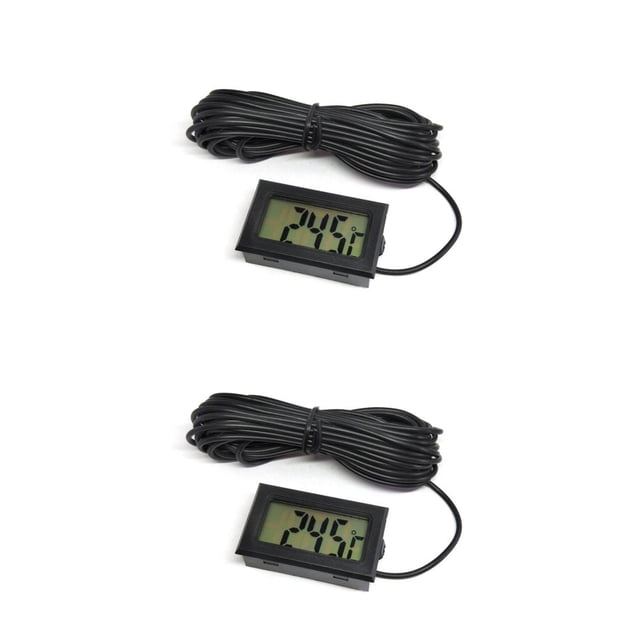 Bearachild TPM-10 Termómetro digital Sensor de sonda LCD Probador impermeable Medidor de incubadora Accesorios para tanque de peces al aire libre Negro 2Conjunto