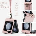 thumbnail image 4 of Case for Samsung Galaxy Z Flip 6, Luxury PU Leather Wrist Strap Classic Business Full Body Protection Shockproof Anti-Slip Case Cover for Women Girls for Samsung Galaxy Z Flip 6 5G, Pink, 4 of 8