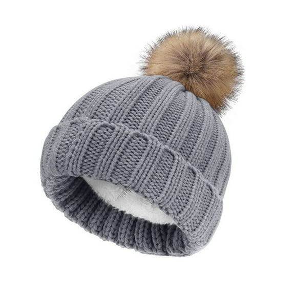 AWZXDE Women's Winter Knit Hat with Detachable Satin Lined for Hair Shield Loose Knit Hat Grey