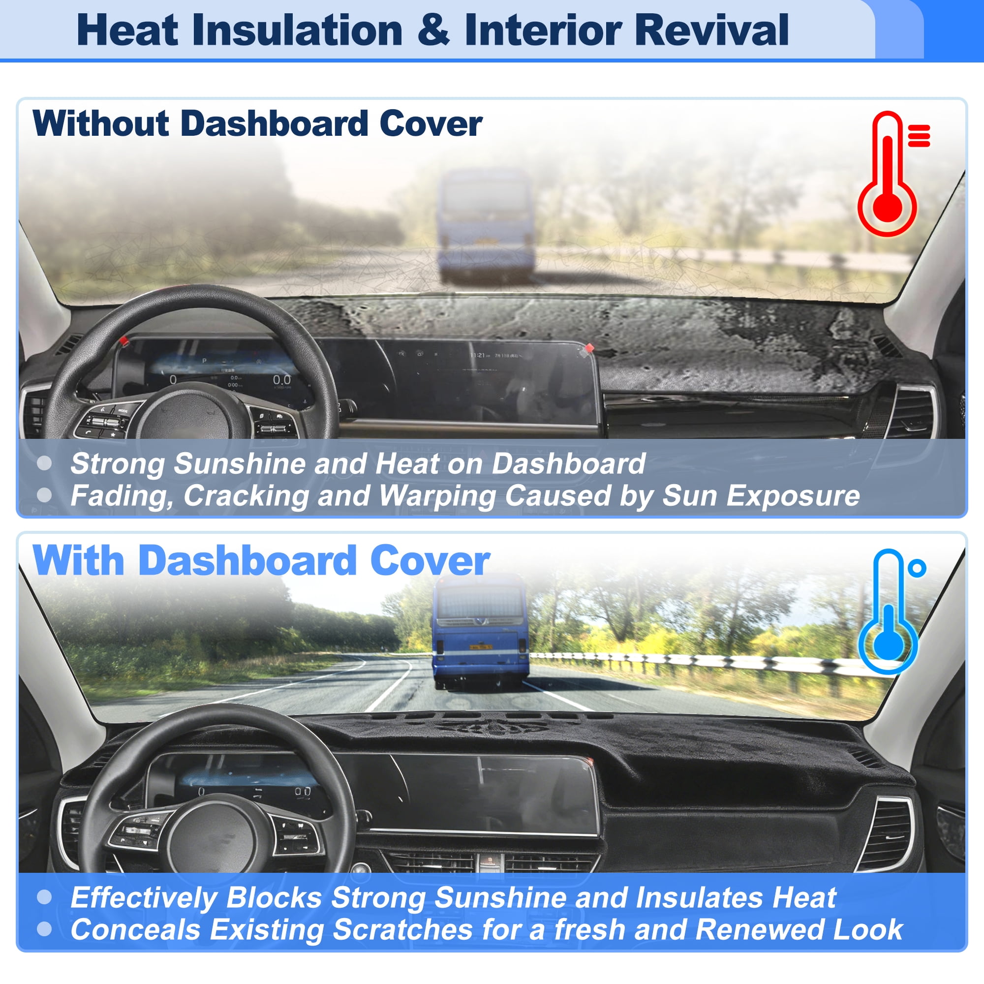Flannel Dashboard Cover for Kia Seltos 2024 2025 2026 Interior Dash Cover Mat Pad Carpet Non-Slip Dashboard Protector Sunshine UV & Heat Resistant Black