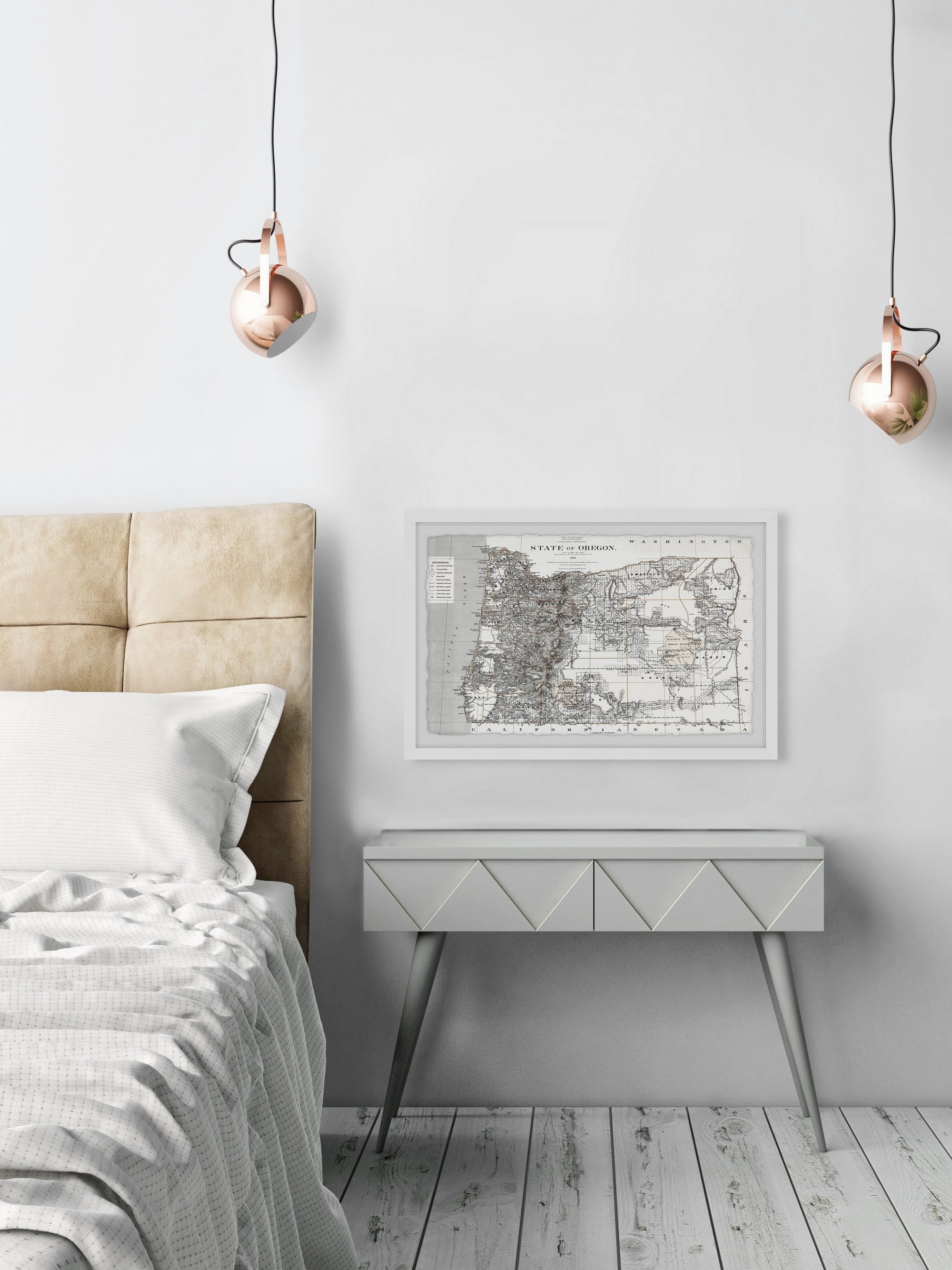Marmont Hill Map of the State of Oregon Framed Wall Art, 30" x 45"