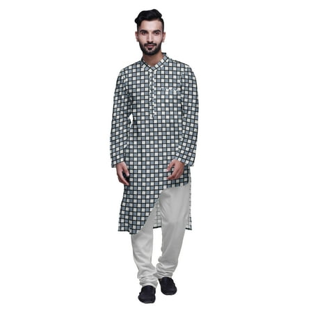 

Atasi Printed Long Asymmetric Kurta Pajama Set For Men Party Wear Clothing