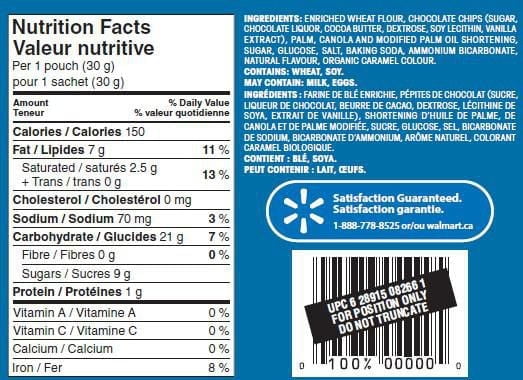 Biscuits miniatures aux pépites de chocolat de Great Value 180g