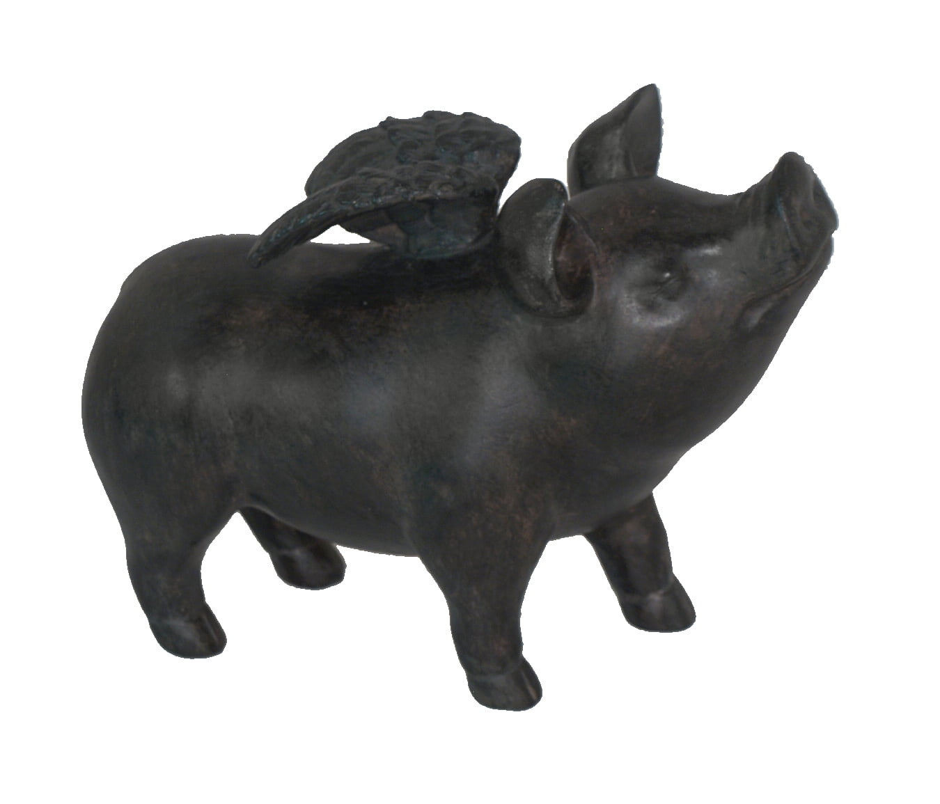 Contemporary Styled Black Resin Flying Pig Figurine