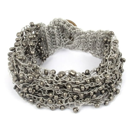 - Women National Style Plastic Beaded Multi-layer Buttoned Bangle Bracelet Gray