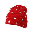 thumbnail image 4 of AWZXDE Girls Rhinestone Glitter Knitted Beanie Hats For Women Double Layer Outdoor Warm Personality Street Style Cap Red, 4 of 4